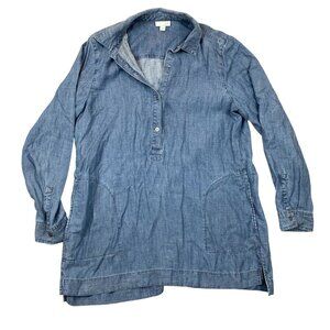 J. Jill Womens Blouse Medium Chambray Tunic Button Front Top Long Sleeve Casual